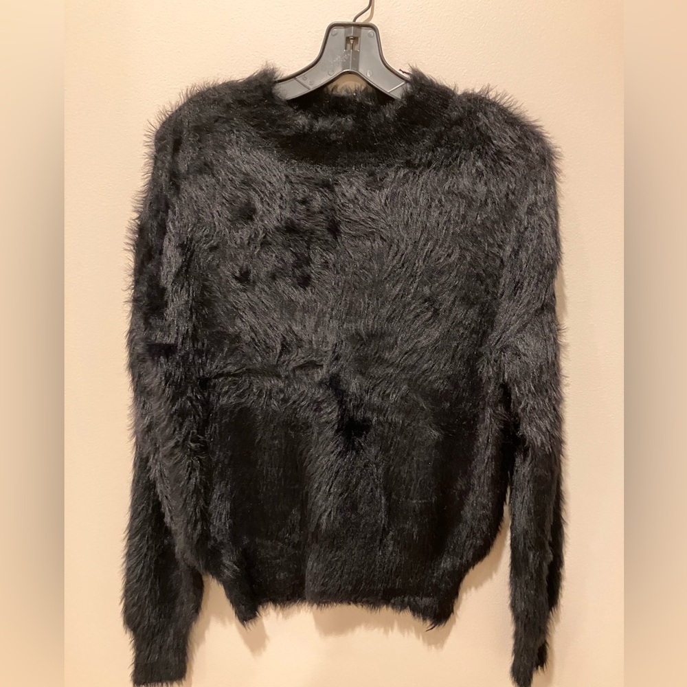 INC International Concepts Black Faux Fur Top